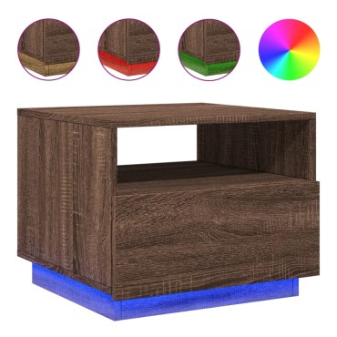 vidaXL Τραπεζάκι Σαλονιού με Φώτα LED Καφέ Δρυς 50x49x40cm 1 τεμ.