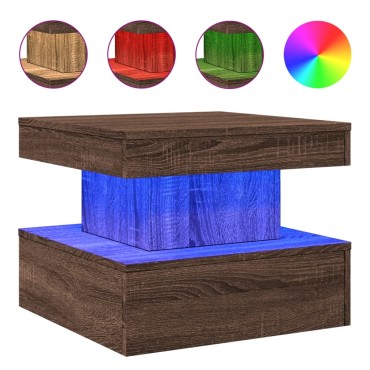 vidaXL Τραπεζάκι Σαλονιού με LED Καφέ Δρυς 50x50x40cm 1 τεμ.