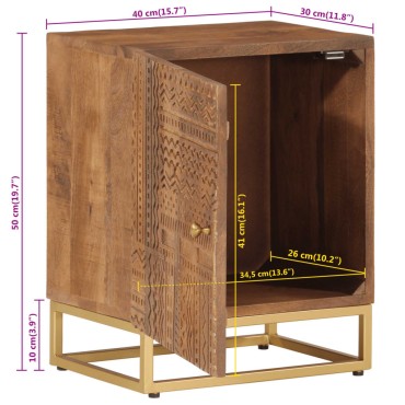 vidaXL Κομοδίνο 40x30x50cm από Μασίφ Ξύλο Μάνγκο και Σίδερο