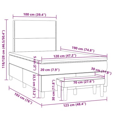 vidaXL Κρεβάτι Boxspring με Στρώμα Σκούρο Γκρι 120x190 εκ Υφασμάτινο