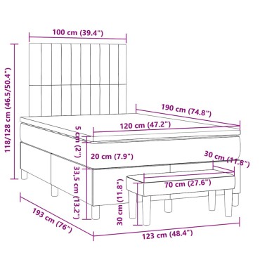 vidaXL Κρεβάτι Boxspring με Στρώμα Σκούρο Γκρι 120x190 εκ Υφασμάτινο