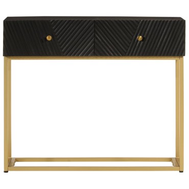 vidaXL Τραπέζι Κονσόλα Μαύρο 90x30x76cm από Μασίφ Ξύλο Μάνγκο/Σίδηρο