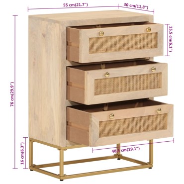 vidaXL Συρταριέρα 55x30x76cm από Μασίφ Ξύλο Μάνγκο & Σίδηρο 1 τεμ.