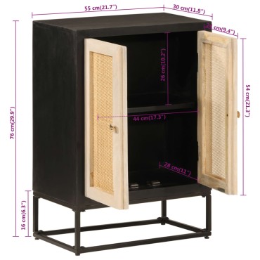 vidaXL Ντουλάπι Μαύρο 55x30x76cm από Μασίφ Ξύλο Μάνγκο και Σίδηρο 1 τεμ.