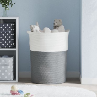 vidaXL Καλάθι Αποθήκευσης Γκρι και Λευκό Ø49x65 εκ. Βαμβακερό