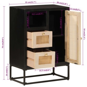 vidaXL Ντουλάπι Μαύρο 55x30x76cm από Μασίφ Ξύλο Μάνγκο και Σίδηρο 1 τεμ.