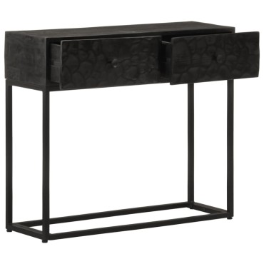 vidaXL Τραπέζι Κονσόλα Μαύρο 90x30x76cm από Μασίφ Ξύλο Μάνγκο/Σίδηρο