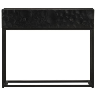 vidaXL Τραπέζι Κονσόλα Μαύρο 90x30x76cm από Μασίφ Ξύλο Μάνγκο/Σίδηρο