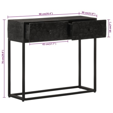 vidaXL Τραπέζι Κονσόλα Μαύρο 90x30x76cm από Μασίφ Ξύλο Μάνγκο/Σίδηρο