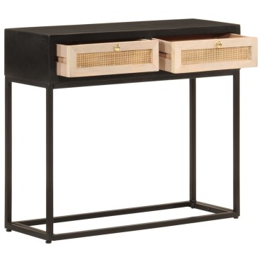 vidaXL Τραπέζι Κονσόλα Μαύρο 90x30x76cm από Μασίφ Ξύλο Μάνγκο/Σίδηρο
