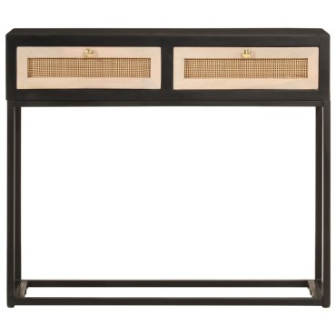 vidaXL Τραπέζι Κονσόλα Μαύρο 90x30x76cm από Μασίφ Ξύλο Μάνγκο/Σίδηρο