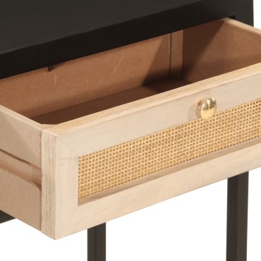 vidaXL Τραπέζι Κονσόλα Μαύρο 90x30x76cm από Μασίφ Ξύλο Μάνγκο/Σίδηρο