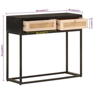 vidaXL Τραπέζι Κονσόλα Μαύρο 90x30x76cm από Μασίφ Ξύλο Μάνγκο/Σίδηρο