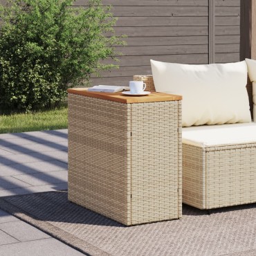 vidaXL Τραπέζι Κήπου με Ξύλινη Επιφάνεια Μπεζ 58x27,5x55cm Συνθ Ρατάν 1 τεμ.