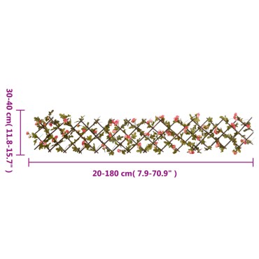vidaXL Καφασωτό Επεκτεινόμενο Σκ. Ροζ 180x20cm Τεχνητός Κισσός