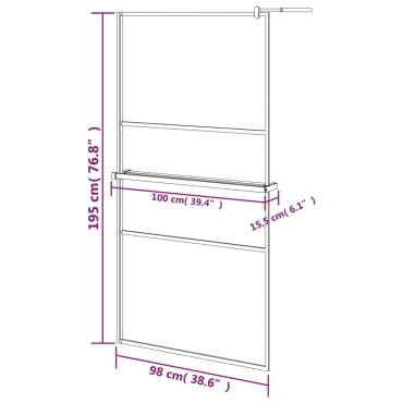 vidaXL Διαχωριστικό Ντους με Ράφι Μαύρο 100x195εκ. Γυαλί ESG&Αλουμίνιο