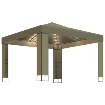 vidaXL Κιόσκι με Διπλή Οροφή και Φωτάκια LED Taupe 3 x 3 x 2,7 μ.