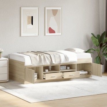 vidaXL Καναπές Κρεβάτι με Συρτάρια Χωρίς Στρώμα Sonoma Δρυς 100x200εκ.