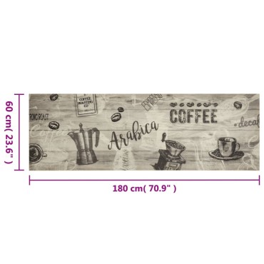 vidaXL Χαλί Κουζίνας Πλενόμενο Γκρι Επιγρ. Coffee 60x180 εκ. Βελούδο