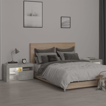 vidaXL Κομοδίνα 2 τεμ. με LED Γκρι σκυροδέματος 70x36,5x40cm