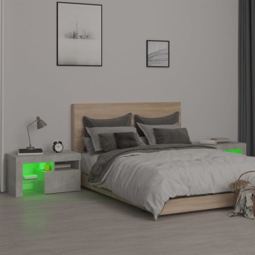 vidaXL Κομοδίνα 2 τεμ. με LED Γκρι σκυροδέματος 70x36,5x40cm