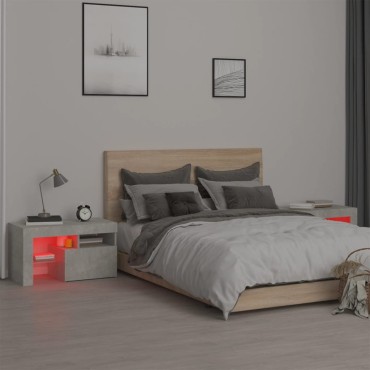 vidaXL Κομοδίνα 2 τεμ. με LED Γκρι σκυροδέματος 70x36,5x40cm