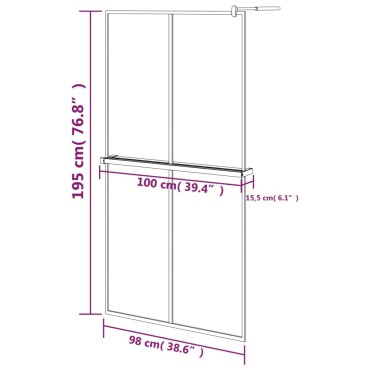 vidaXL Διαχωριστικό Ντους με Ράφι Μαύρο 100x195εκ. Γυαλί ESG&Αλουμίνιο