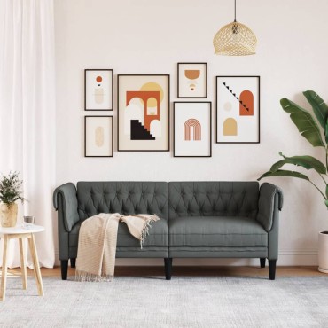 vidaXL Καναπές Διθέσιος Chesterfield Σκούρο Γκρι Υφασμάτινος 182,5x74,5x74,5cm 1 τεμ.