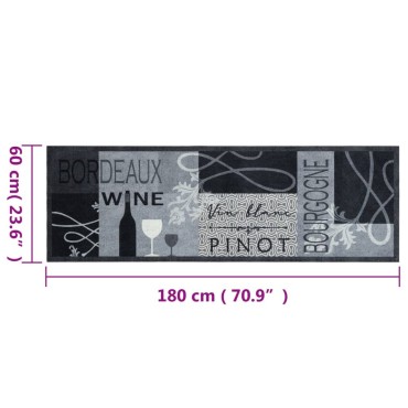 vidaXL Χαλί Κουζίνας Πλενόμενο Γκρι Επιγραφή Wine 60x180 εκ. Βελούδο