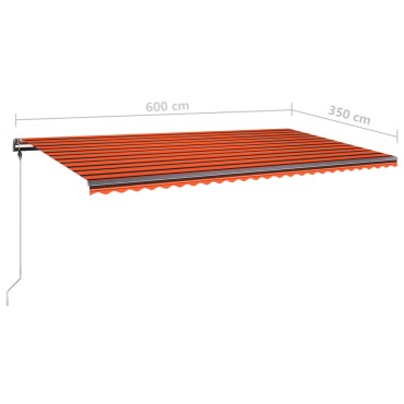 vidaXL Τέντα Συρόμενη Χειροκίνητη με LED Πορτοκαλί/Καφέ 600 x 350 εκ.