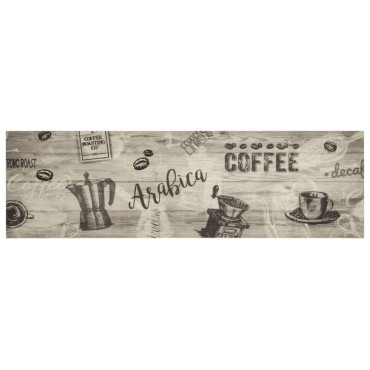 vidaXL Χαλί Κουζίνας Πλενόμενο Γκρι Επιγραφή Coffee 45x150 εκ. Βελούδο