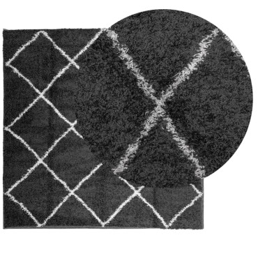 vidaXL Χαλί Shaggy PAMPLONA Ψηλό Πέλος Μοντέρνο Μαύρο/Κρεμ 120x120cm