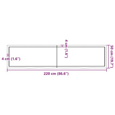 vidaXL Πάγκος Μπάνιου Σκούρο Καφέ 220x50x(2-6) εκ. Επεξεργ. Μασίφ Ξύλο