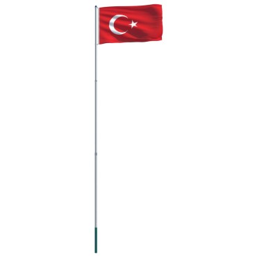 vidaXL Σημαία Τουρκίας 6 μ. με Ιστό Αλουμινίου