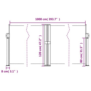 vidaXL Σκίαστρο Πλαϊνό Συρόμενο Κόκκινο 120 x 1000 εκ.