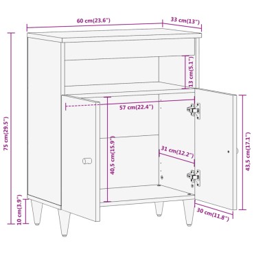 vidaXL Βοηθητικό Ντουλάπι 60x33x75cm από Μασίφ Ξύλο Μάνγκο 1 τεμ.