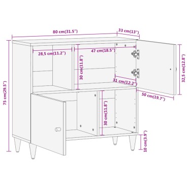 vidaXL Βοηθητικό Ντουλάπι 80x33x75cm από Μασίφ Ξύλο Μάνγκο 1 τεμ.