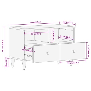 vidaXL Έπιπλο Τηλεόρασης 70x33x46cm από Μασίφ Ξύλο Μάνγκο