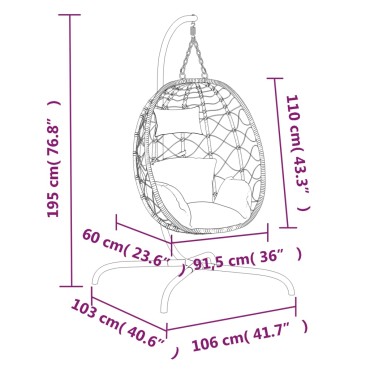 vidaXL Καρέκλα Egg Κρεμαστή Taupe Συνθετικό Ρατάν / Ατσάλι με Μαξιλάρι
