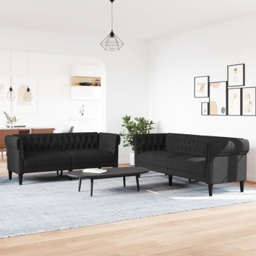 vidaXL Καναπέδες Σετ 2 τεμ. Μαύροι Υφασμάτινοι 182,5x74,5x74,5cm  Διθέσιος Τριθέσιος
