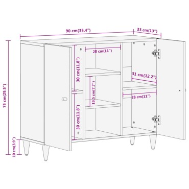 vidaXL Βοηθητικό Ντουλάπι 90x33x75cm από Μασίφ Ξύλο Μάνγκο 1 τεμ.