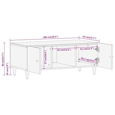 vidaXL Τραπεζάκι Σαλονιού 100x54x40cm από Μασίφ Ξύλο Μάνγκο 1 τεμ.