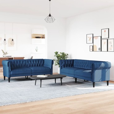 vidaXL Σετ Σαλονιού 2 τεμ. Μπλε Υφασμάτινο 182,5x74,5x74,5cm  Διθέσιος Τριθέσιος
