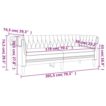 vidaXL Σετ Σαλονιού 2 τεμ. Μπλε Υφασμάτινο 182,5x74,5x74,5cm  Διθέσιος Τριθέσιος