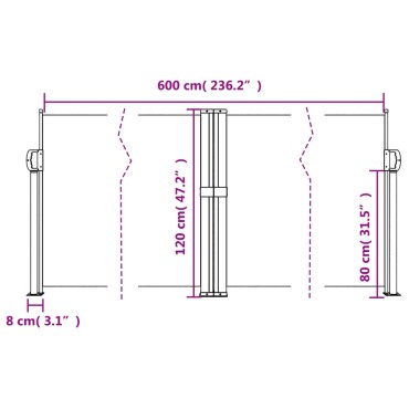 vidaXL Σκίαστρο Πλαϊνό Συρόμενο Μπλε 120 x 600 εκ.