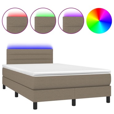 vidaXL Κρεβάτι Boxspring με Στρώμα & LED Taupe 120x190 εκ. Υφασμάτινο