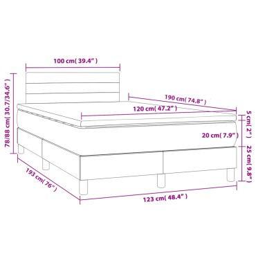 vidaXL Κρεβάτι Boxspring με Στρώμα & LED Taupe 120x190 εκ. Υφασμάτινο