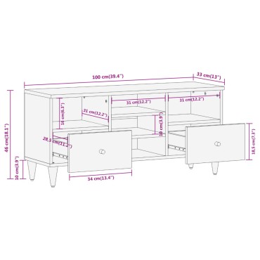 vidaXL Έπιπλο Τηλεόρασης 100x33x46cm από Μασίφ Ξύλο Μάνγκο