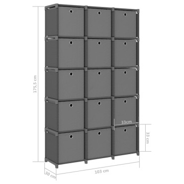 vidaXL Ραφιέρα με 15 Κύβους & Κουτιά Γκρι 103x30x175,5cm Υφασμάτινη 1 τεμ.