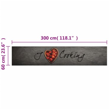 vidaXL Χαλί Κουζίνας Πλενόμενο Επιγραφή Cooking 60x300 εκ. Βελούδο